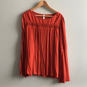 orange bell sleeve blouse